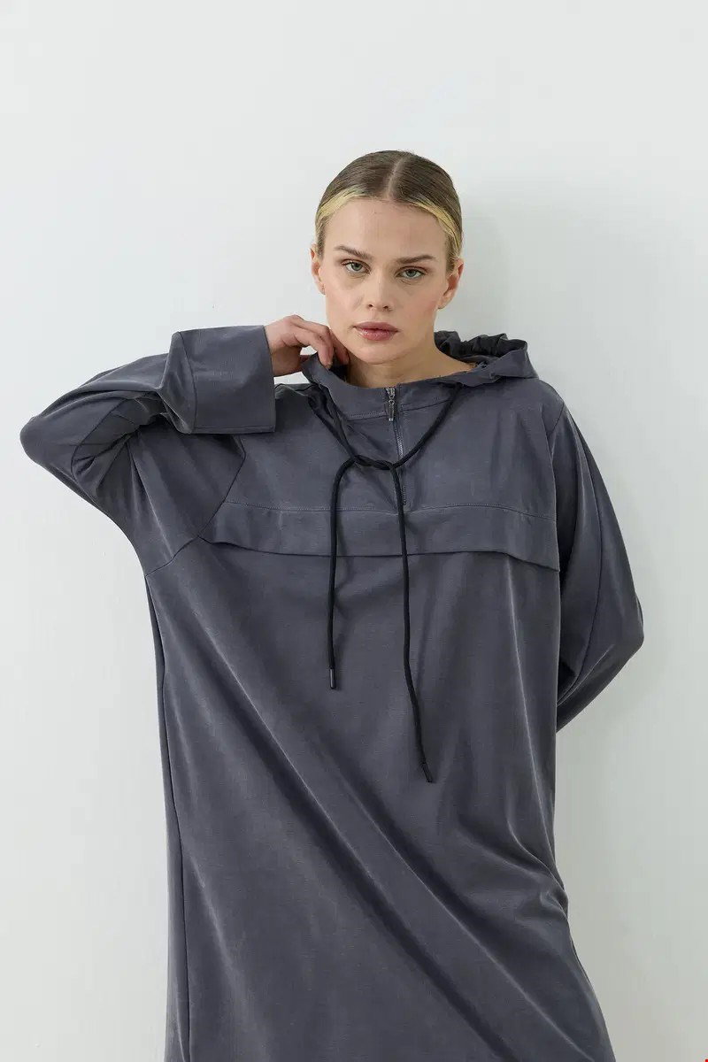 Qanu Aerın Uzun Sweatshirt Antrasit 