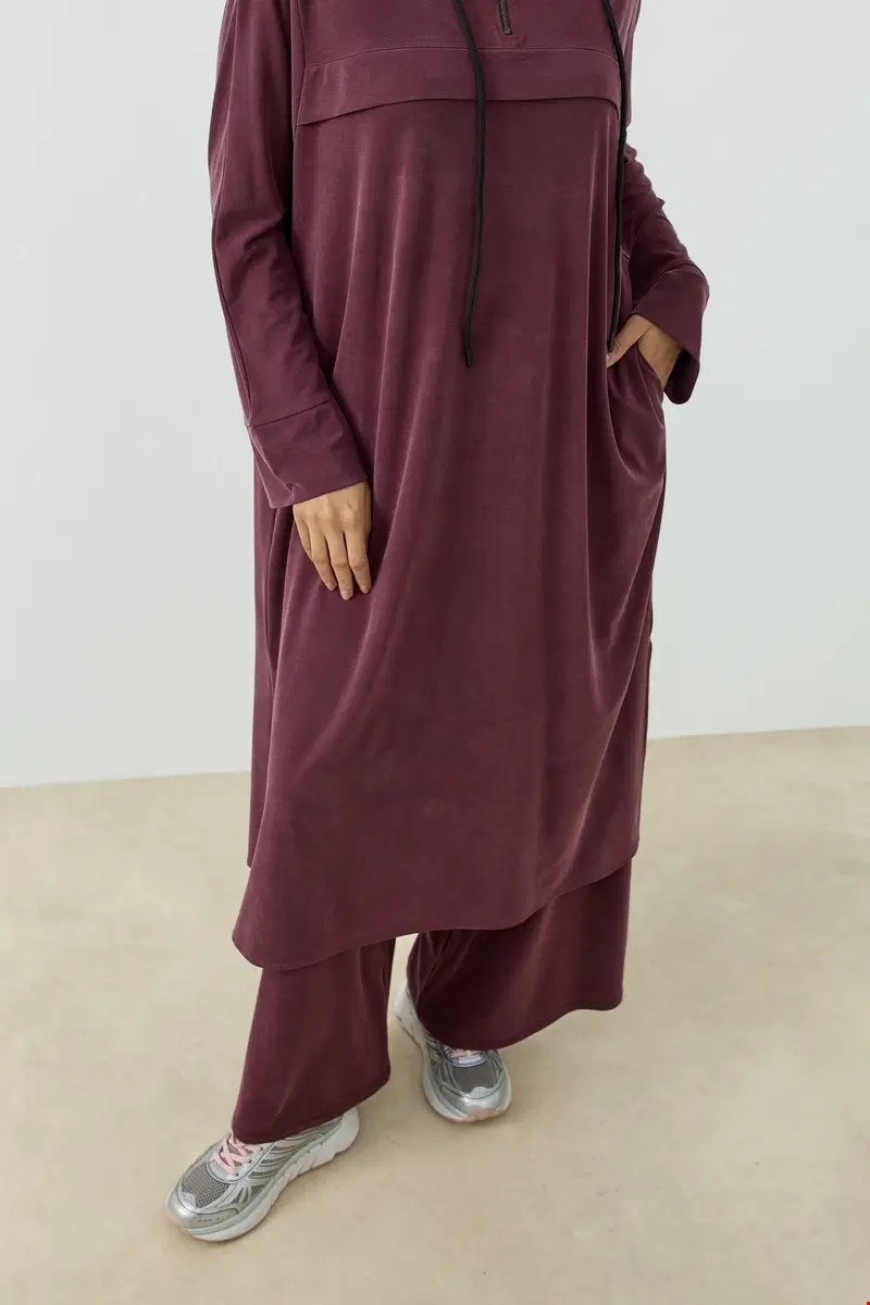 Qanu Aerın Uzun Sweatshirt Mürdüm
