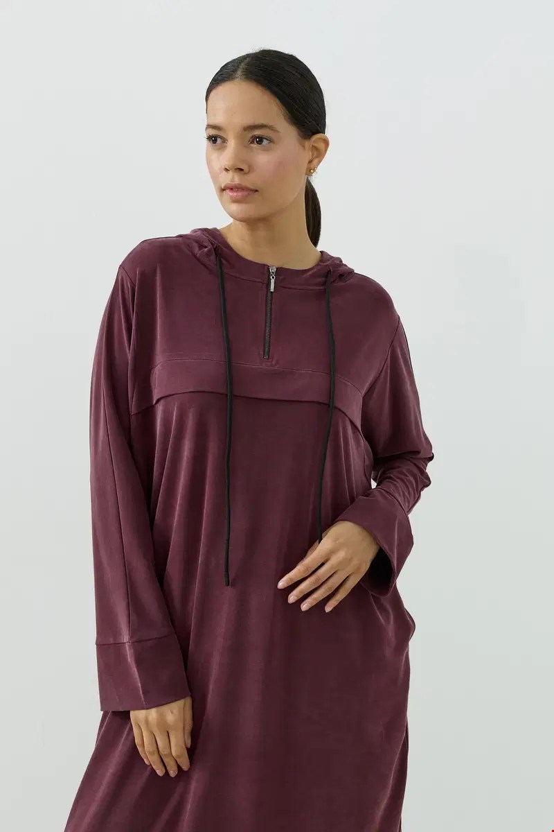 Qanu Aerın Uzun Sweatshirt Mürdüm