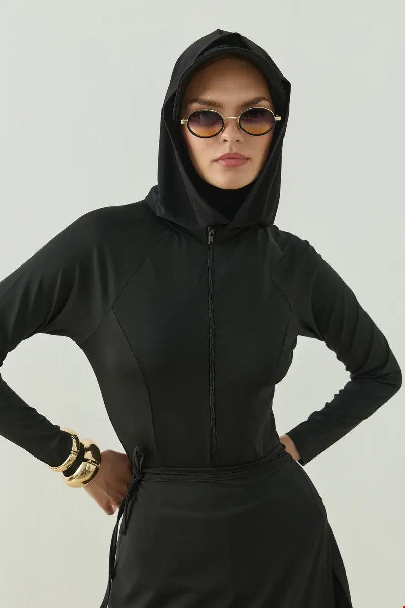 Qanu Alara Kapişonlu Şapkalı Bone Siyah 