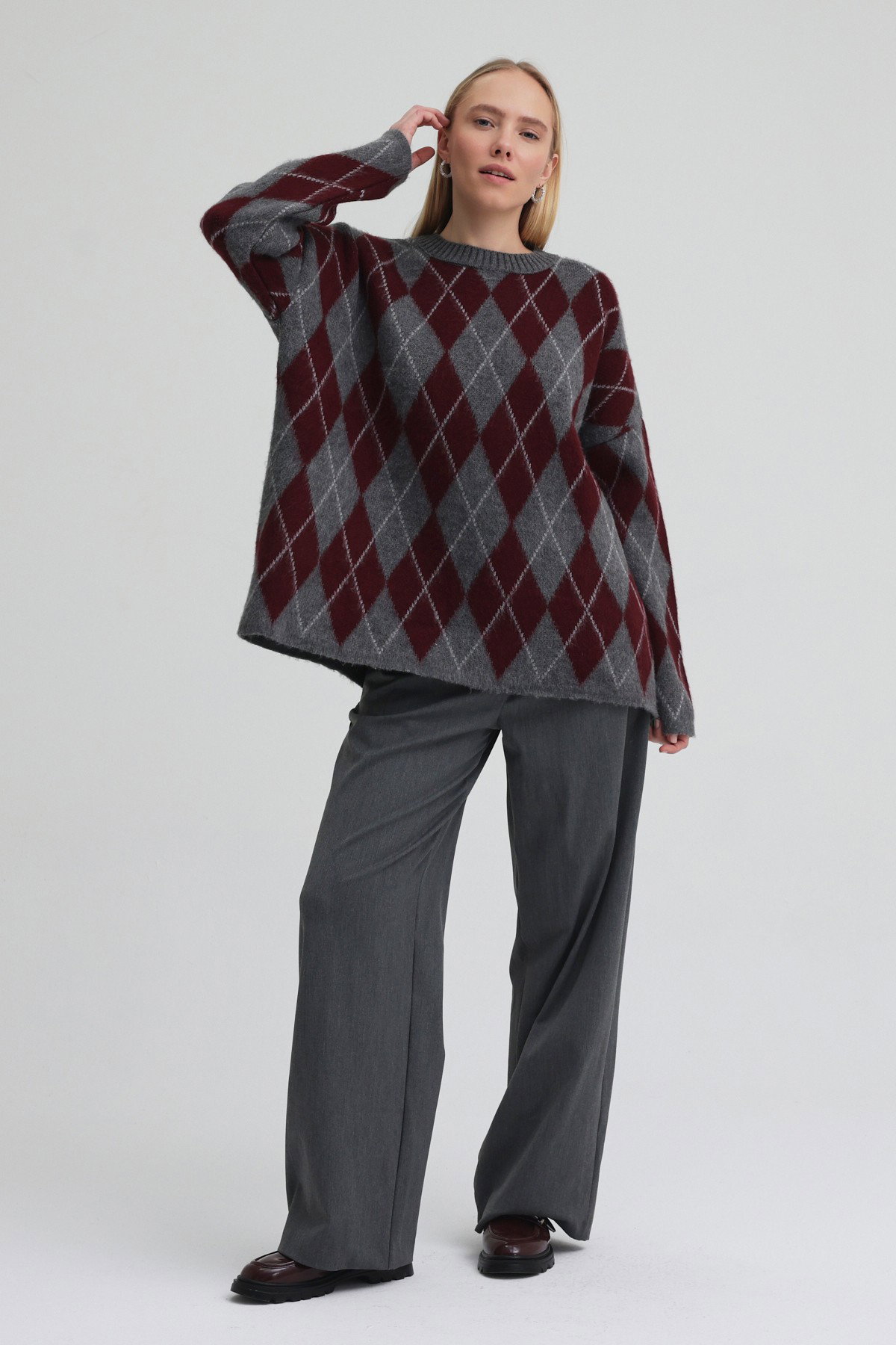 Qanu Argyle Triko Kazak Bordo