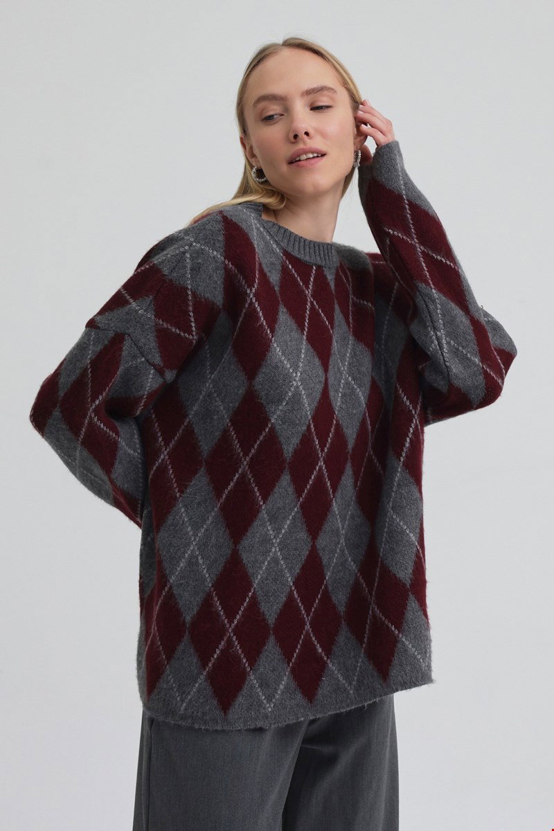 Qanu Argyle Triko Kazak Bordo