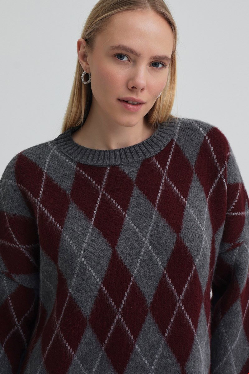 Qanu Argyle Triko Kazak Bordo