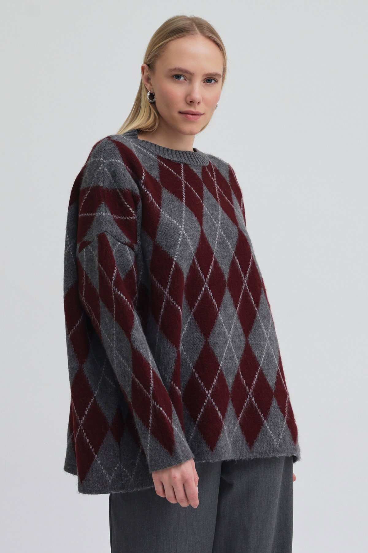 Qanu Argyle Triko Kazak Bordo