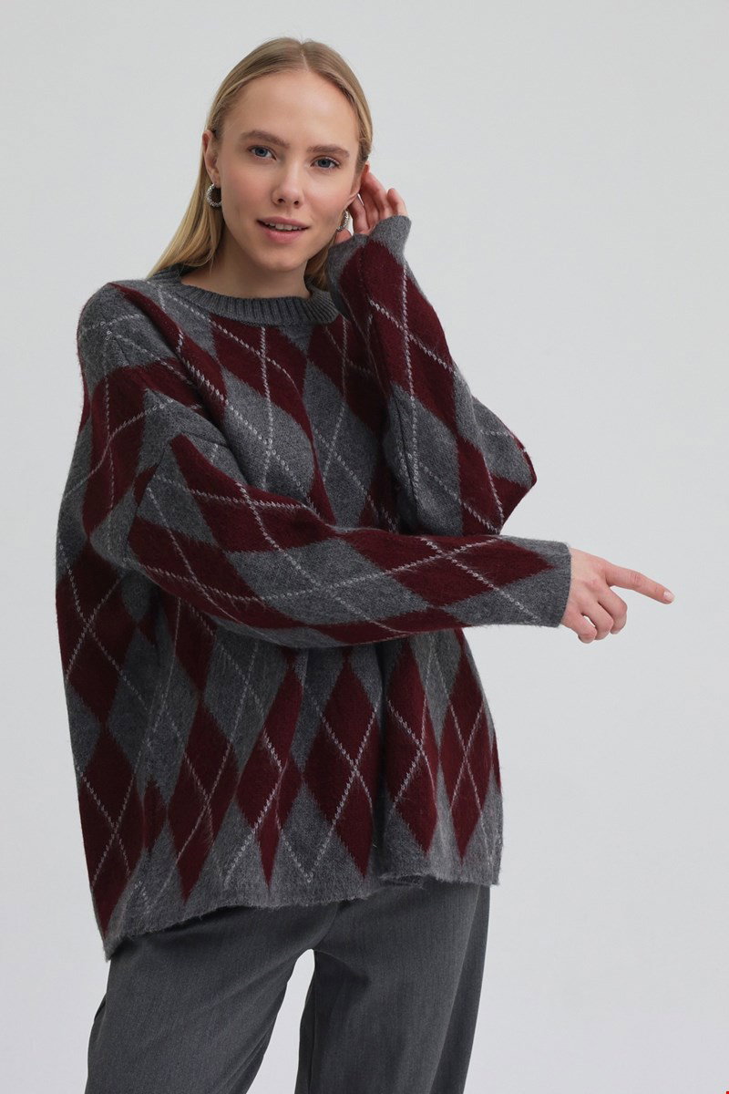 Qanu Argyle Triko Kazak Bordo