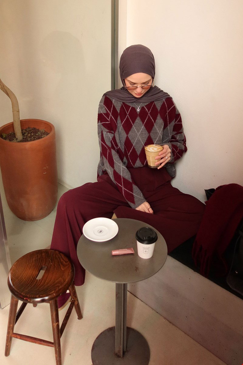 Qanu Argyle Triko Kazak Bordo