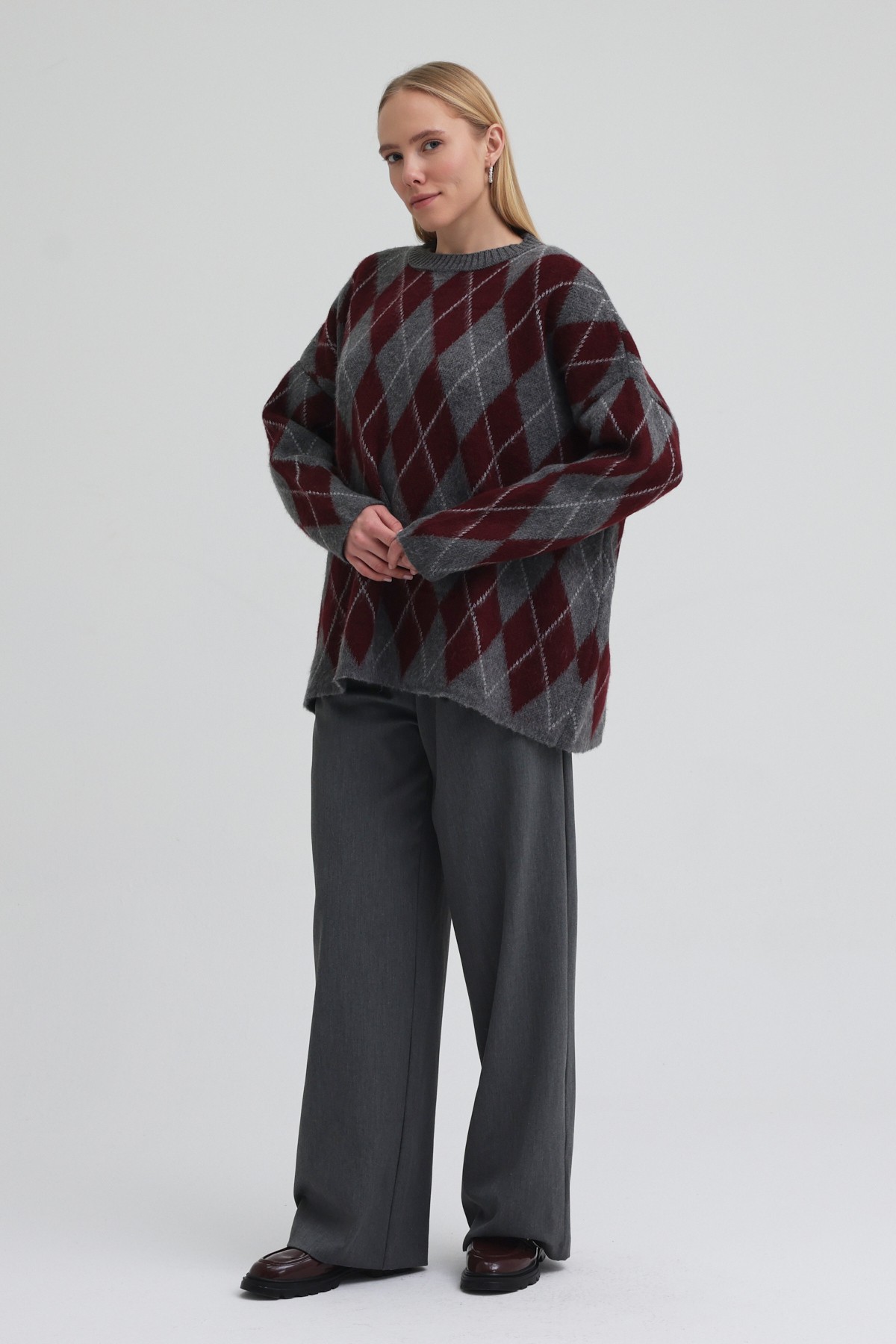 Qanu Argyle Triko Kazak Bordo