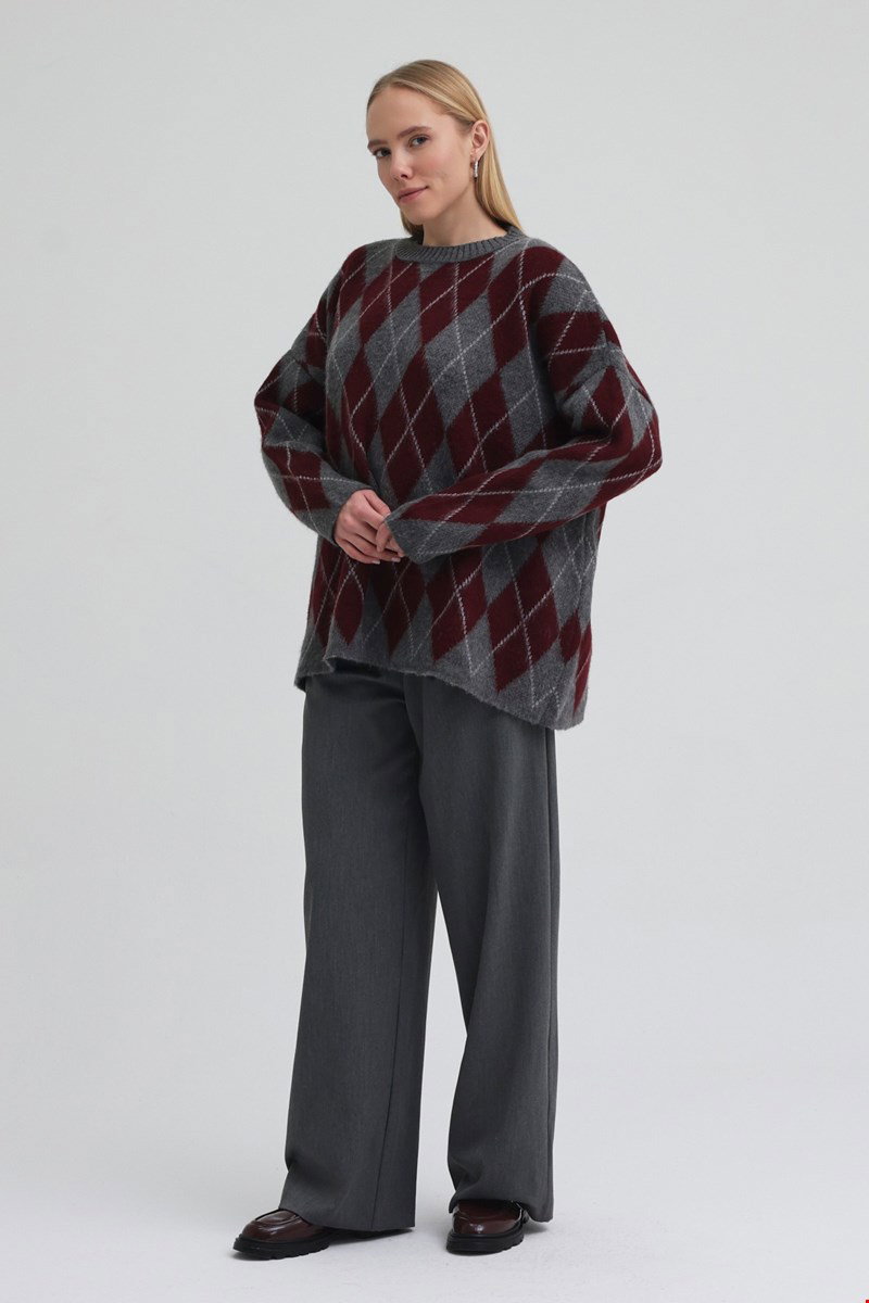 Qanu Argyle Triko Kazak Bordo