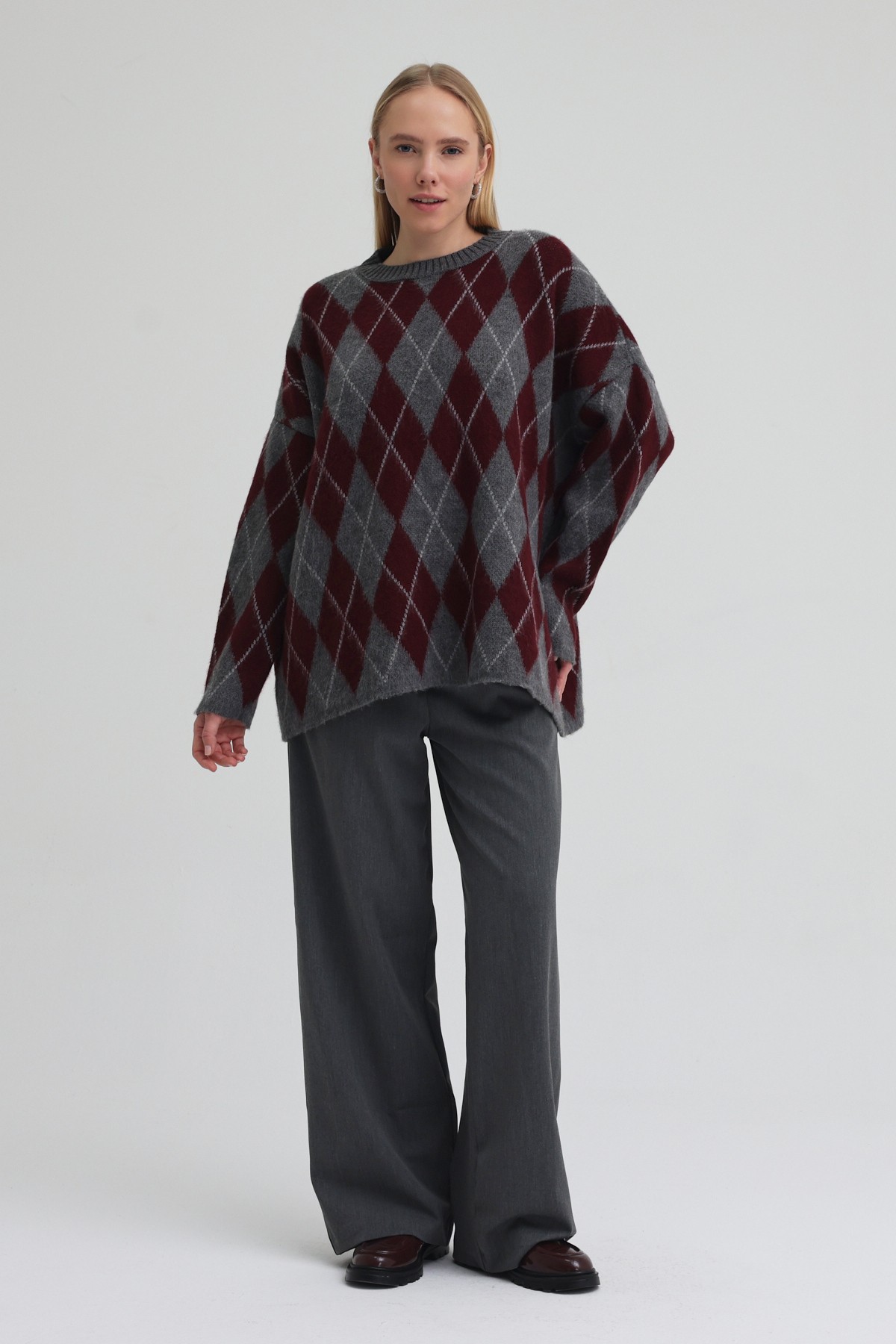 Qanu Argyle Triko Kazak Bordo