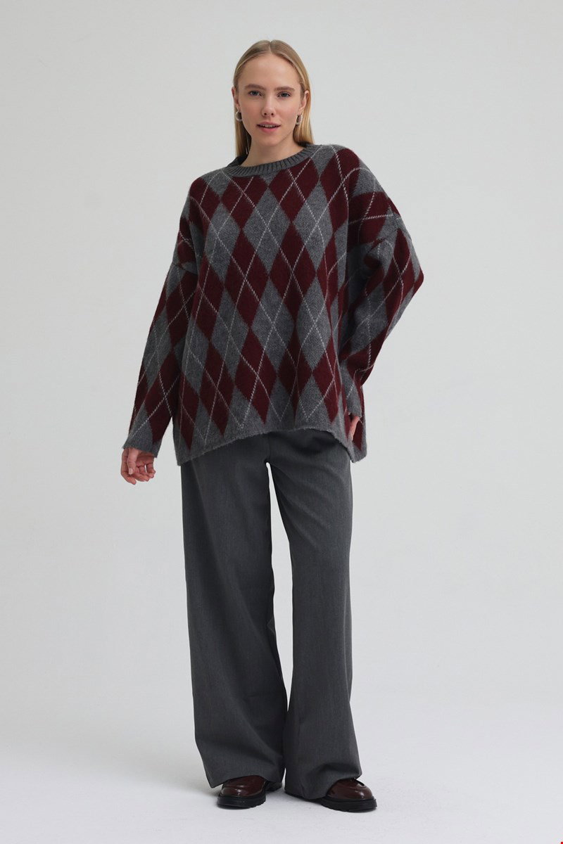Qanu Argyle Triko Kazak Bordo