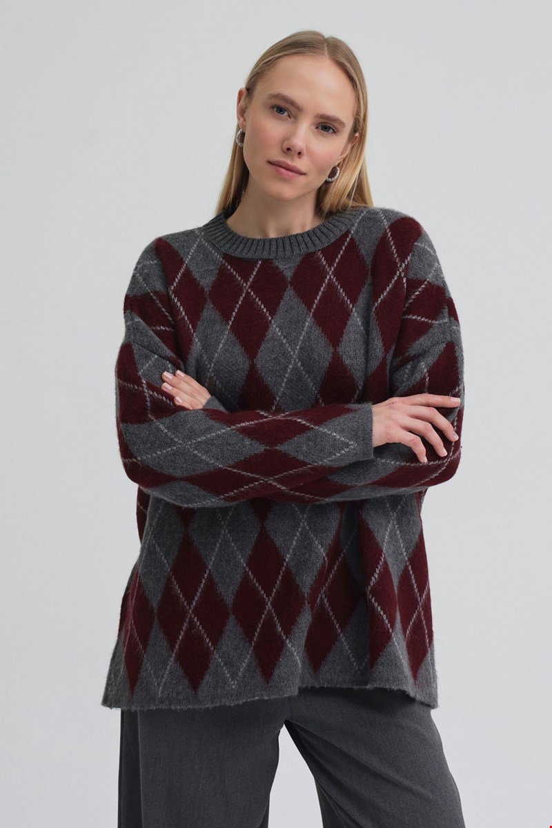 Qanu Argyle Triko Kazak Bordo