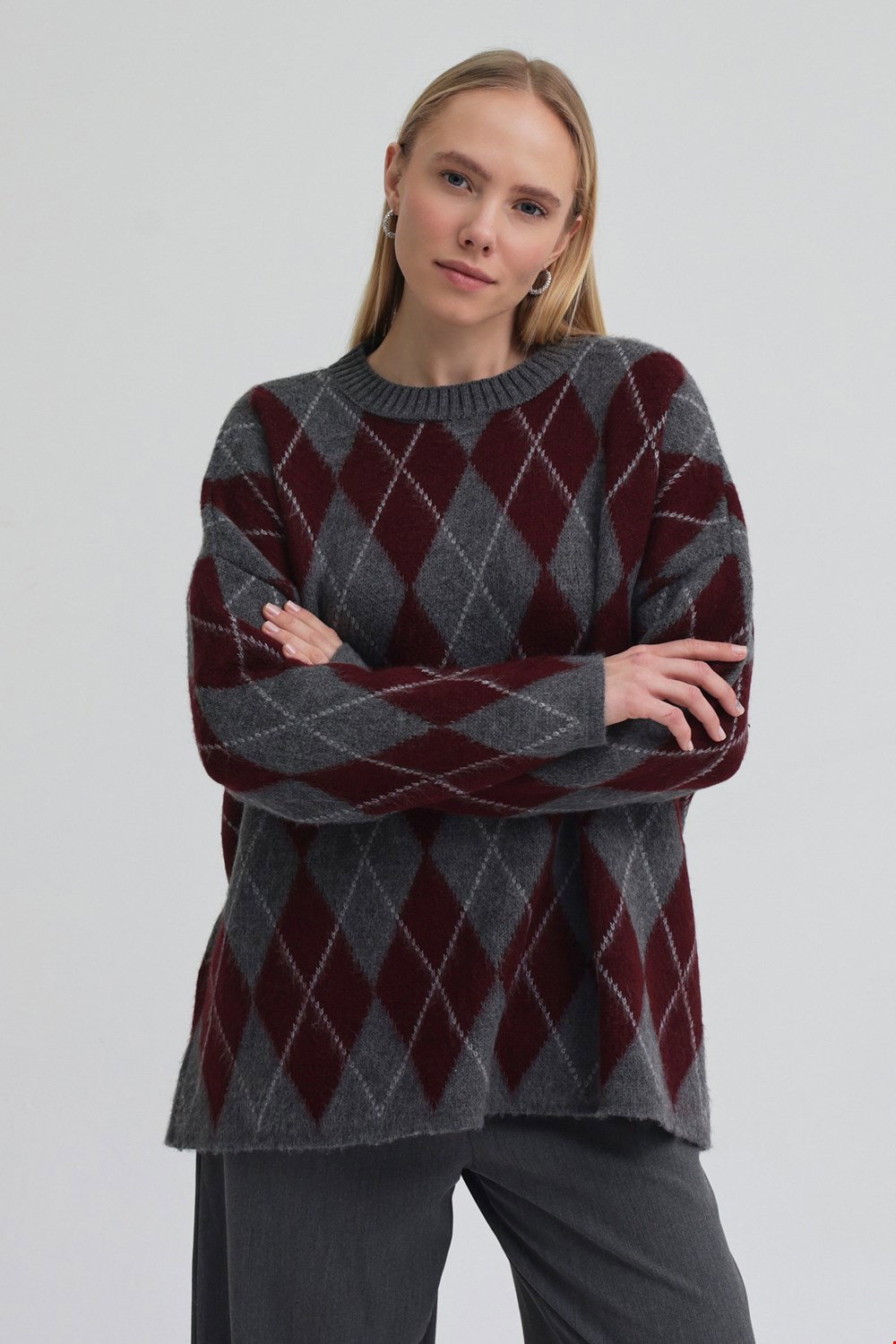 Qanu Argyle Triko Kazak Bordo