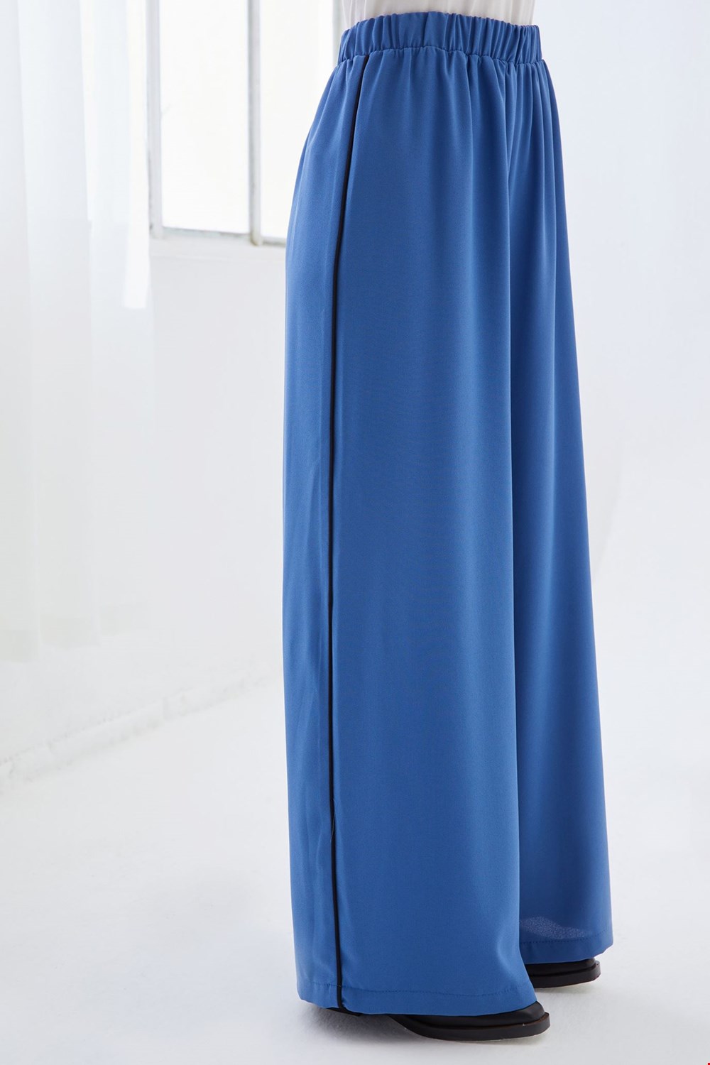 Qanu Beli Lastikli Krep Pantolon Indigo