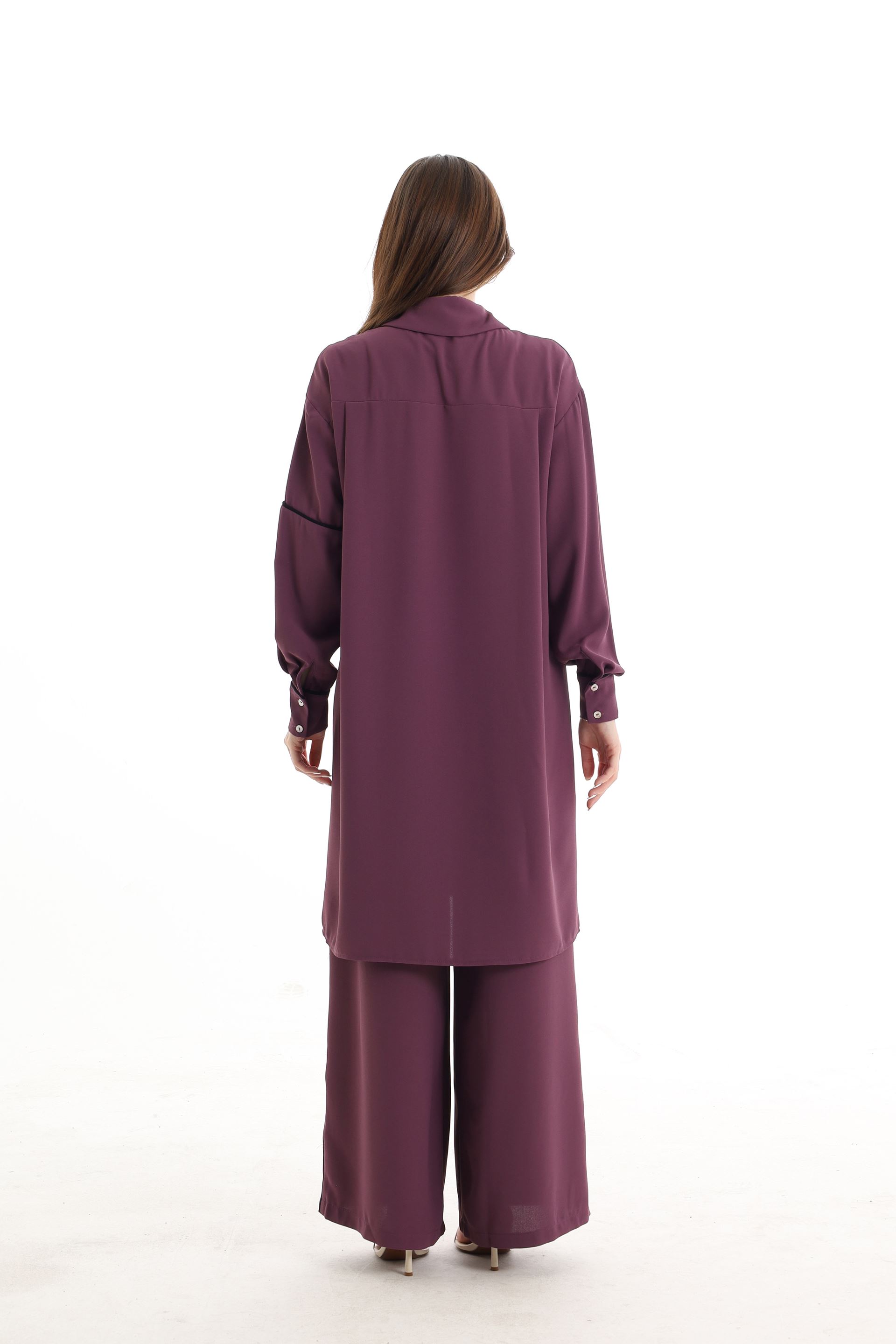 Qanu Beli Lastikli Krep Pantolon Mor