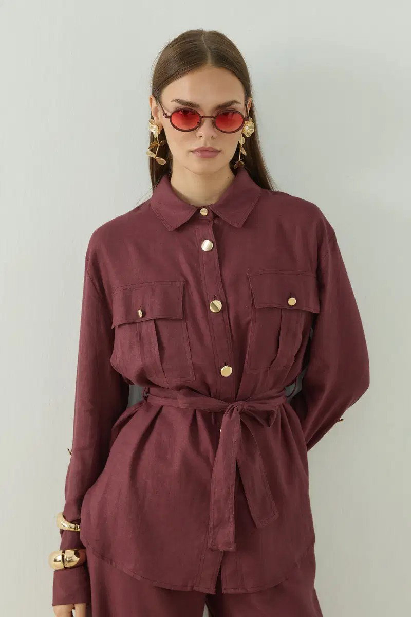 Qanu Bianca Pantolonlu Takım Bordo