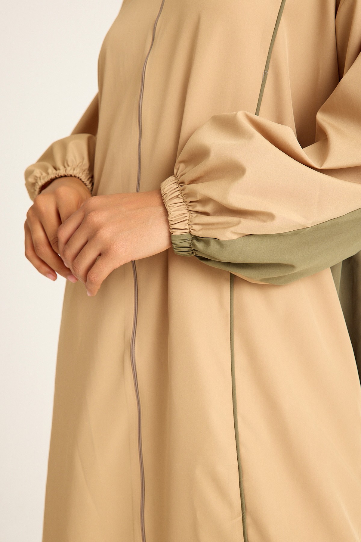 Qanu Çift Renkli Tesettür Mayo Üstü Camel-Yeşil 