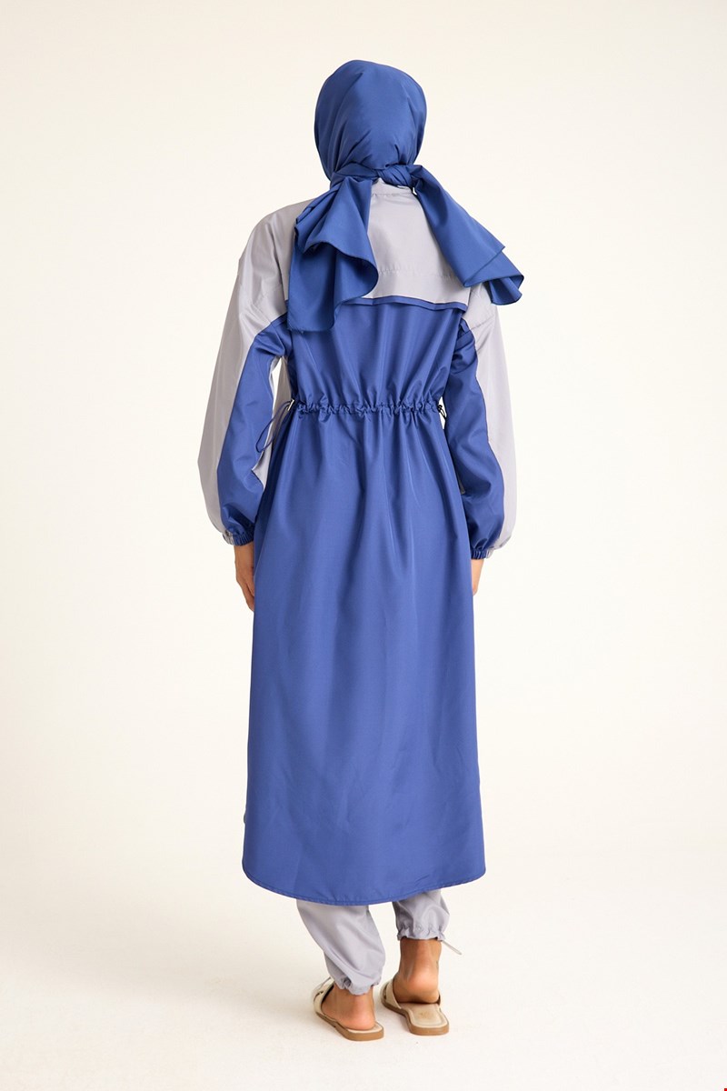 Qanu Çift Renkli Tesettür Mayo Üstü Gri-İndigo 