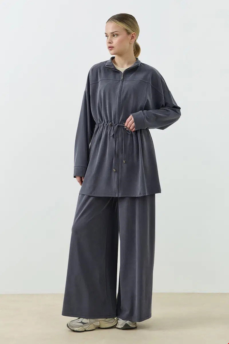 Qanu Fermuarlı Modal Sweatshirt Takım Antrasit 