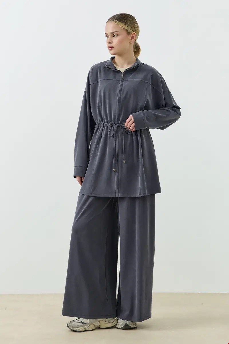 Qanu Fermuarlı Modal Sweatshirt Takım Antrasit 
