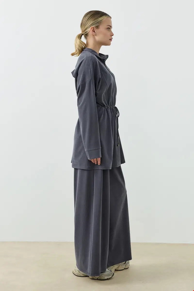 Qanu Fermuarlı Modal Sweatshirt Takım Antrasit 