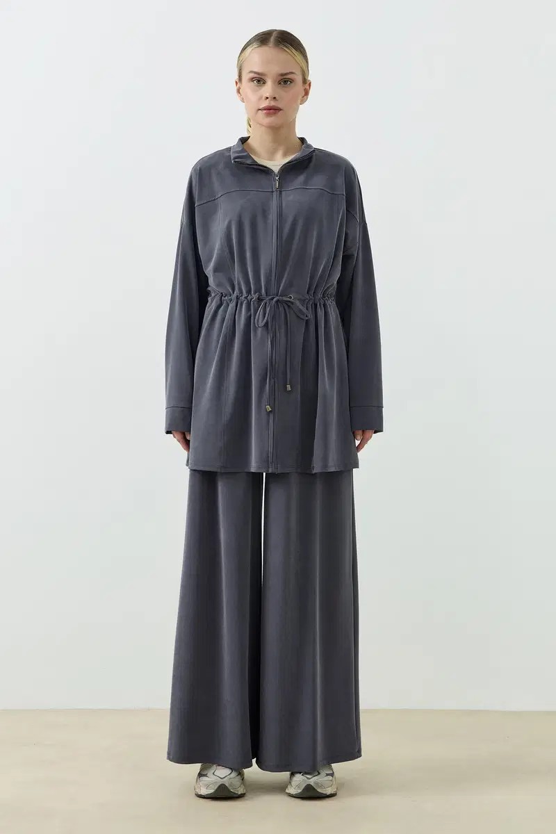 Qanu Fermuarlı Modal Sweatshirt Takım Antrasit 