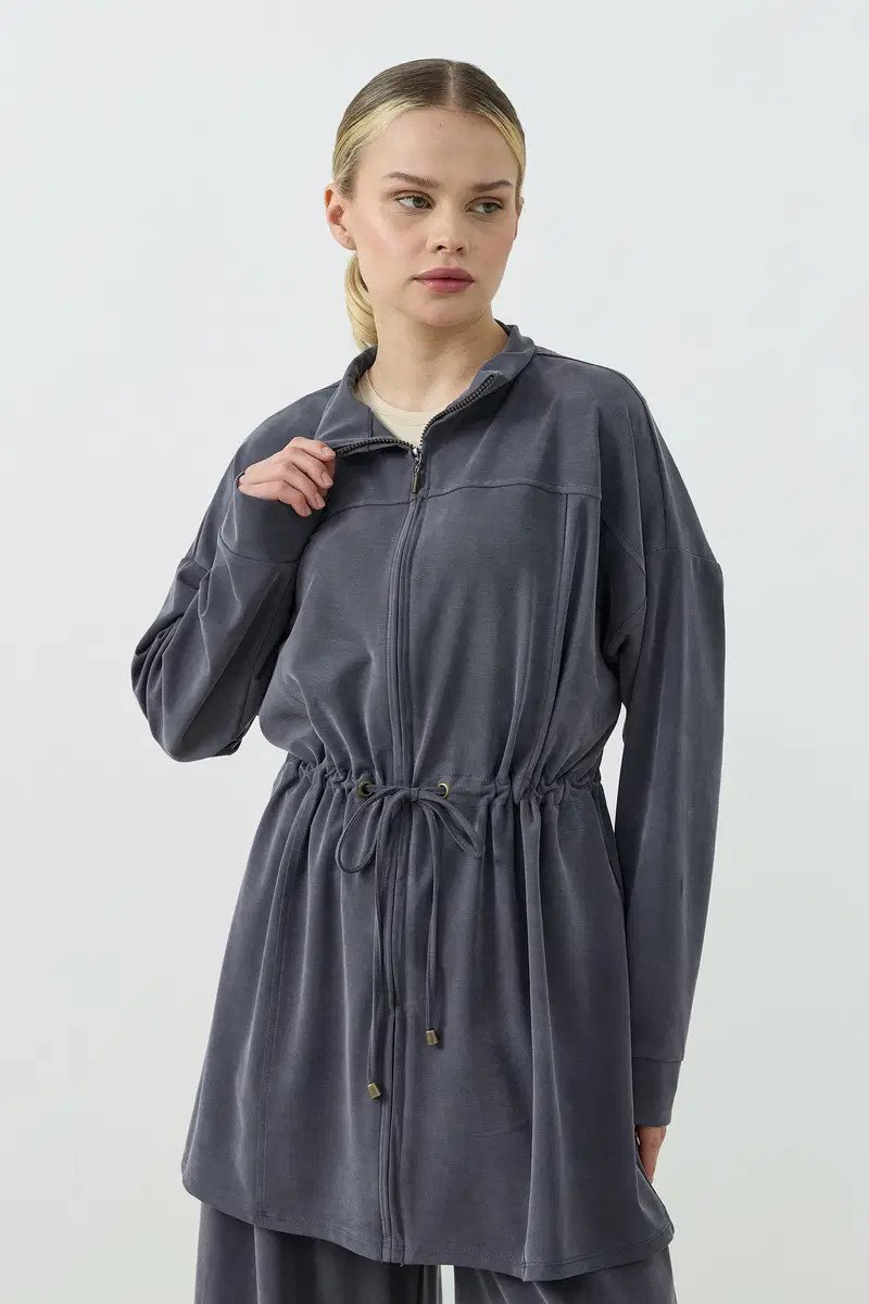 Qanu Fermuarlı Modal Sweatshirt Takım Antrasit 