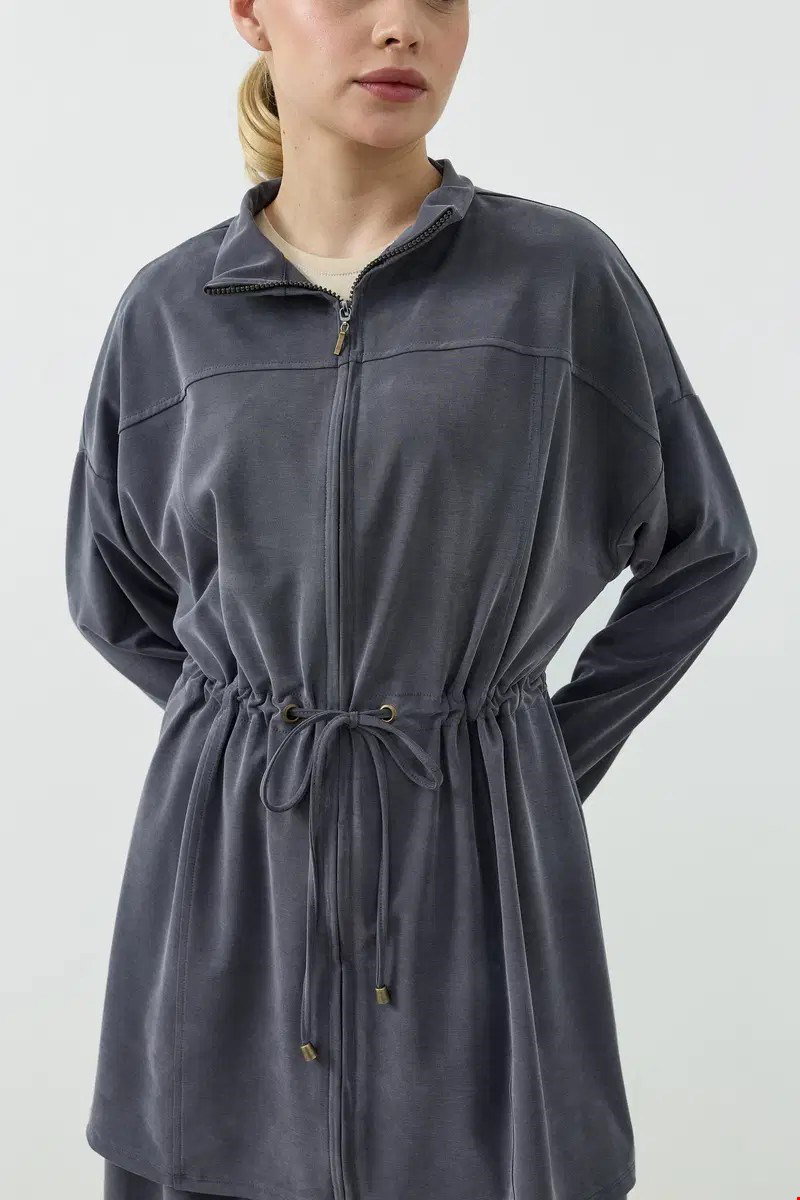 Qanu Fermuarlı Modal Sweatshirt Takım Antrasit 