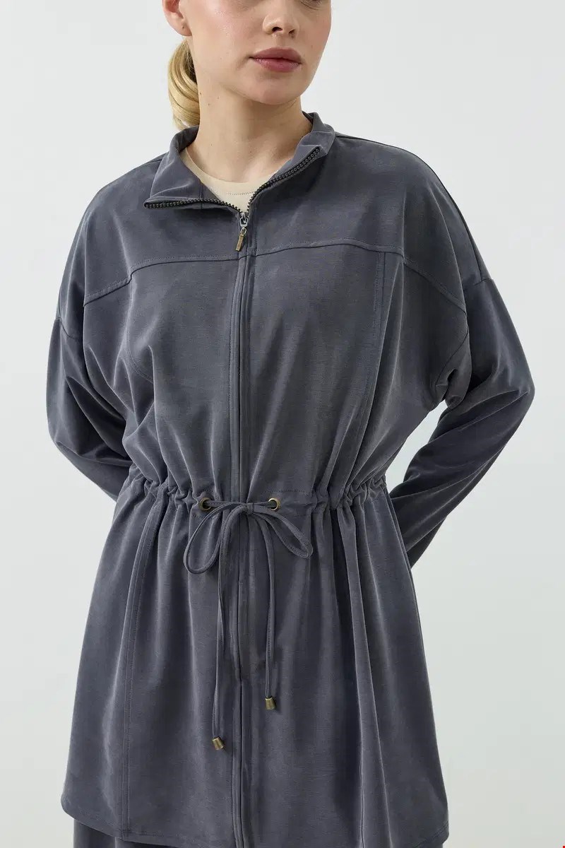 Qanu Fermuarlı Modal Sweatshirt Takım Antrasit 