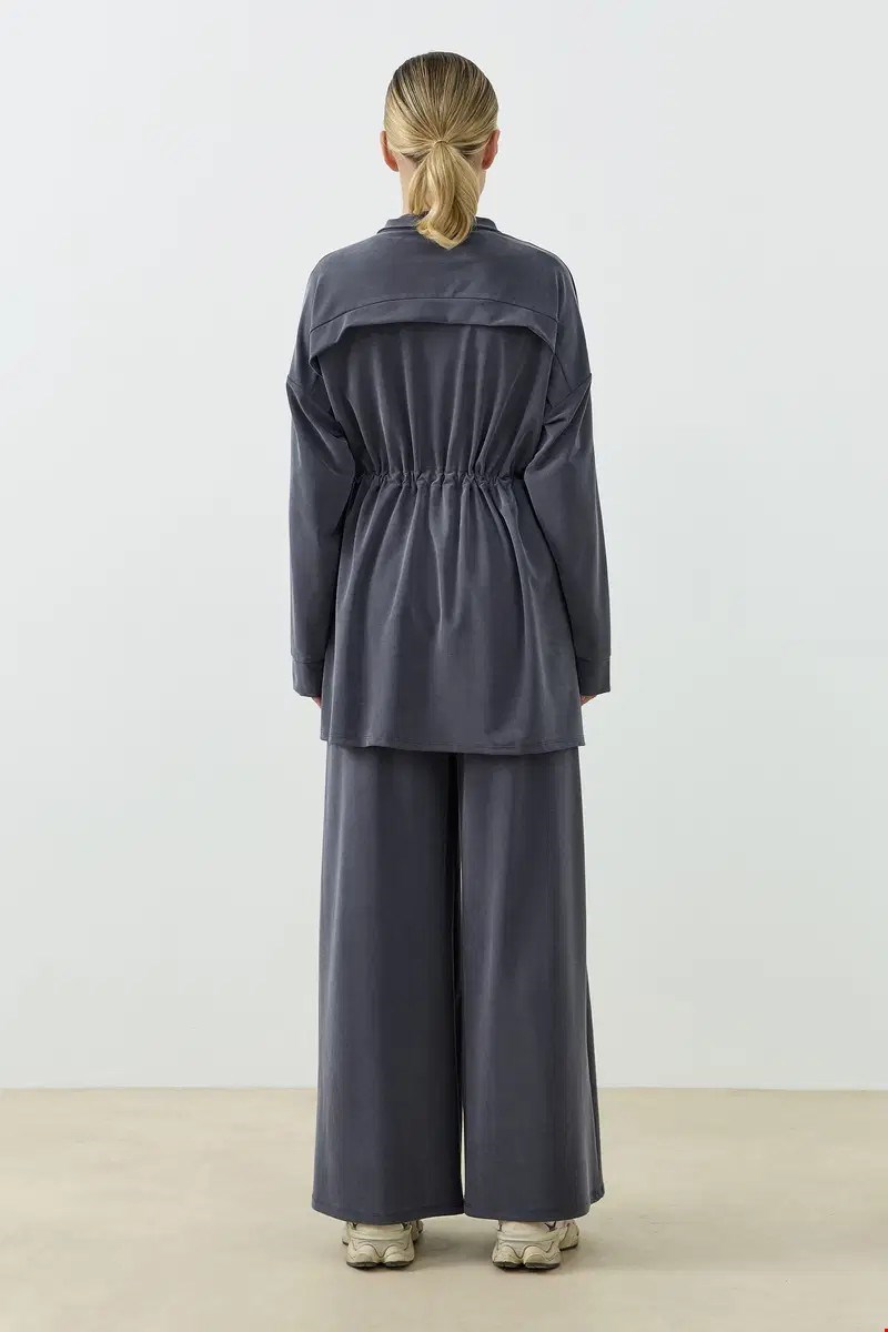 Qanu Fermuarlı Modal Sweatshirt Takım Antrasit 