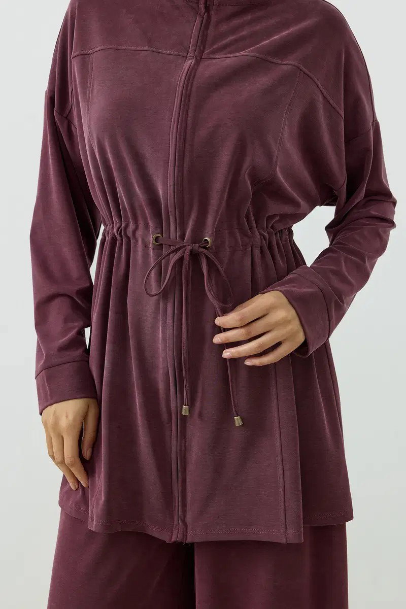 Qanu Fermuarlı Modal Sweatshirt Takım Mürdüm