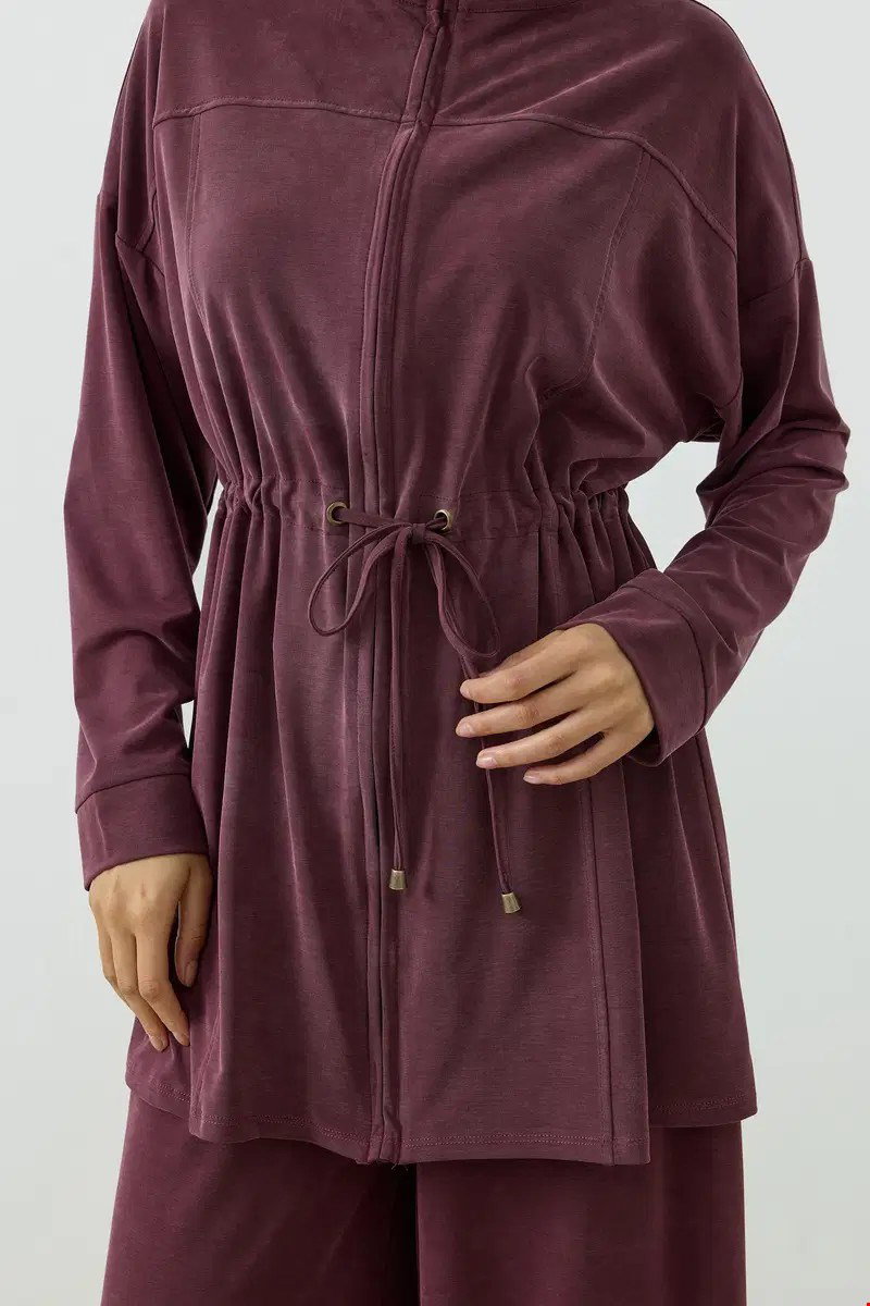 Qanu Fermuarlı Modal Sweatshirt Takım Mürdüm