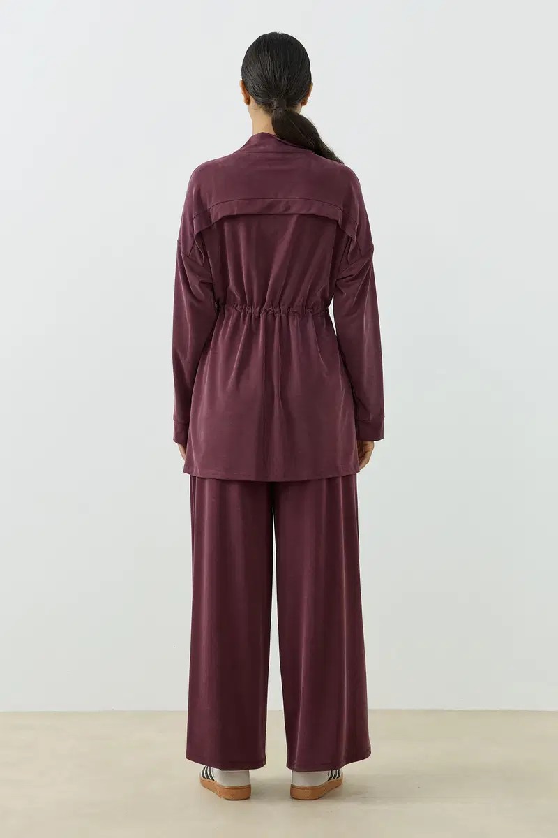 Qanu Fermuarlı Modal Sweatshirt Takım Mürdüm