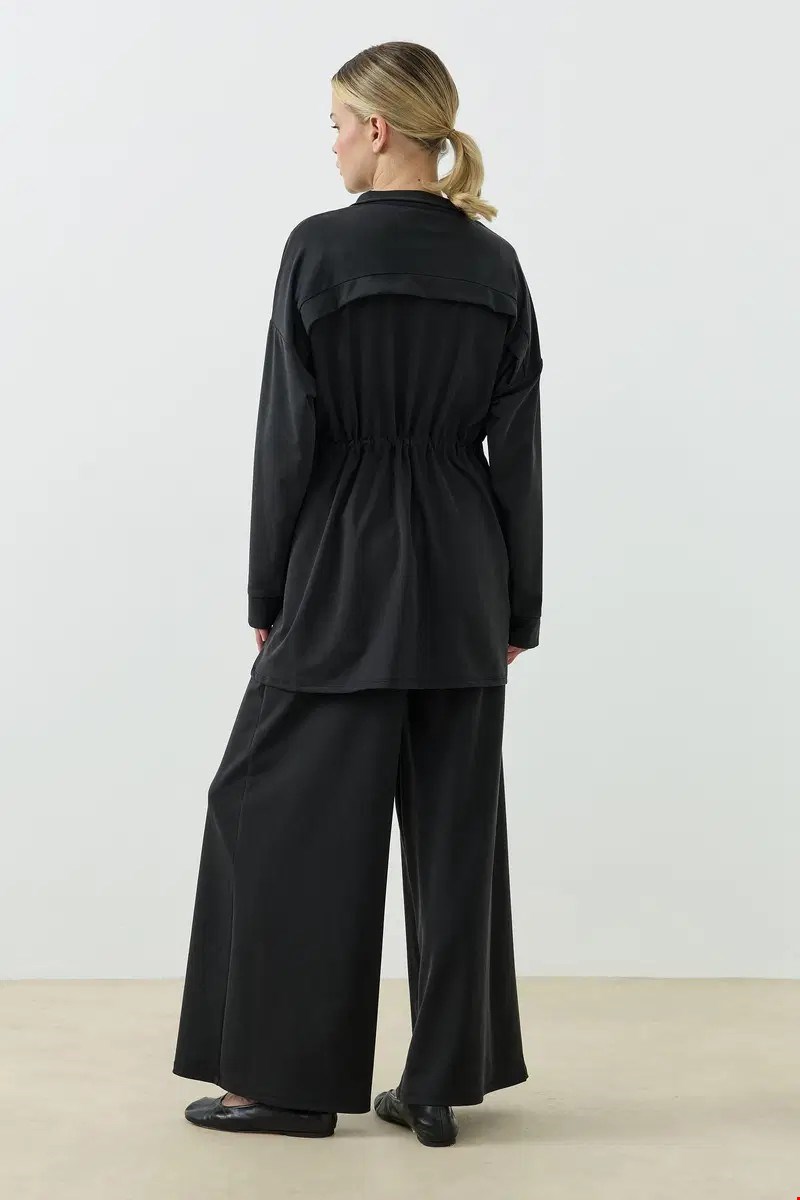 Qanu Fermuarlı Modal Sweatshirt Takım Siyah 