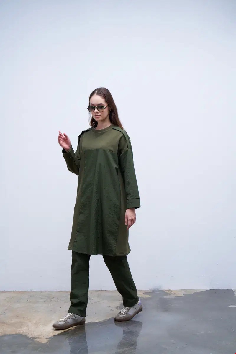 Qanu Garnili Sweatshirt Yeşil 