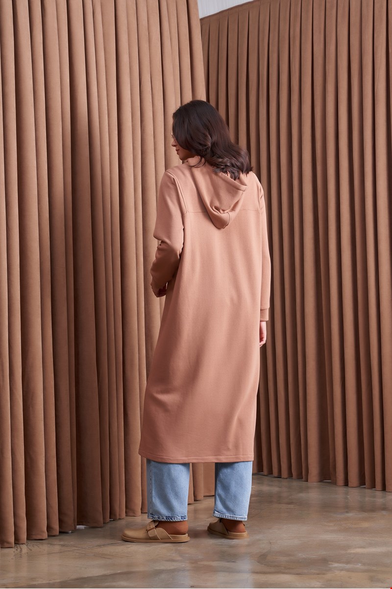 Qanu Garnili Uzun Sweatshirt Camel 