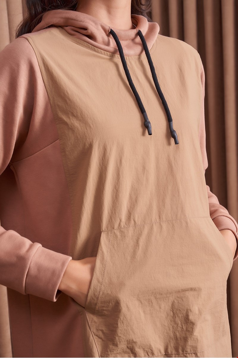 Qanu Garnili Uzun Sweatshirt Camel 