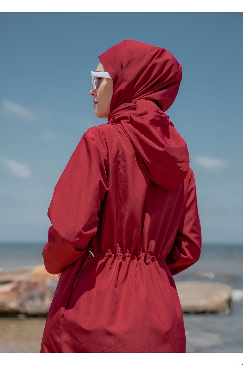 Qanu Uzun Tesettür Mayo 3'lü Set Bordo