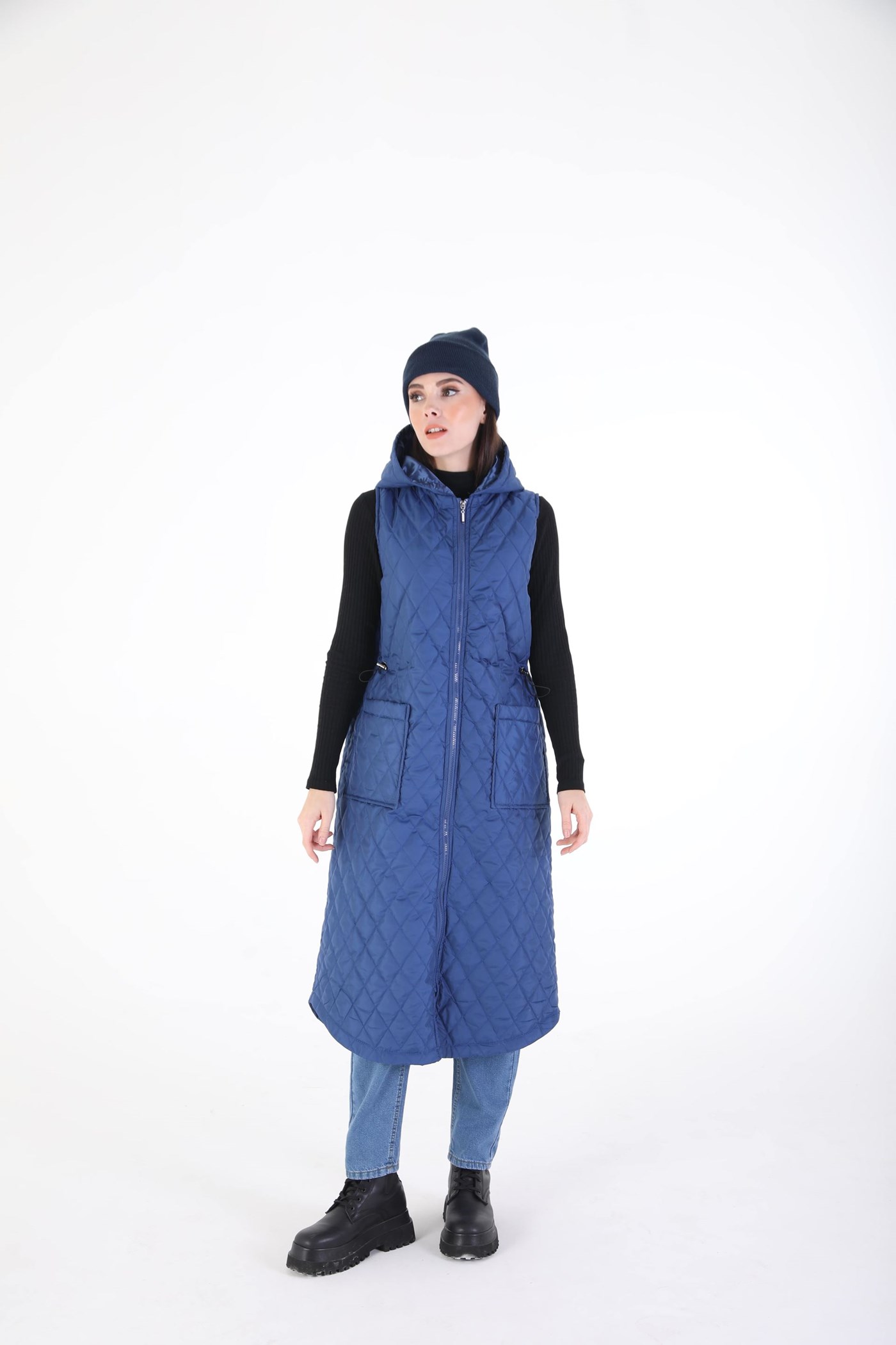 Qanu Kapitone Yelek Mavi