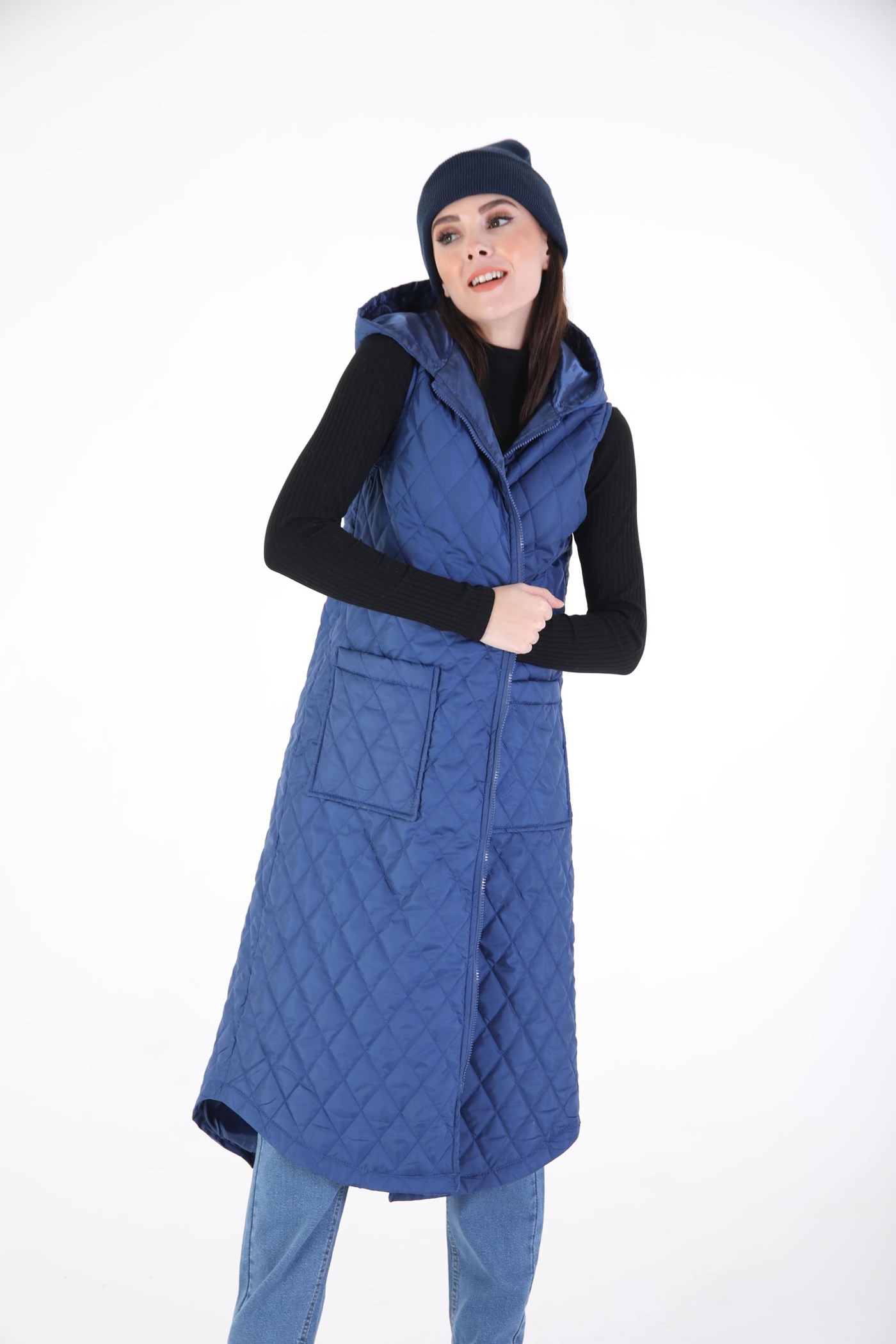 Qanu Kapitone Yelek Mavi