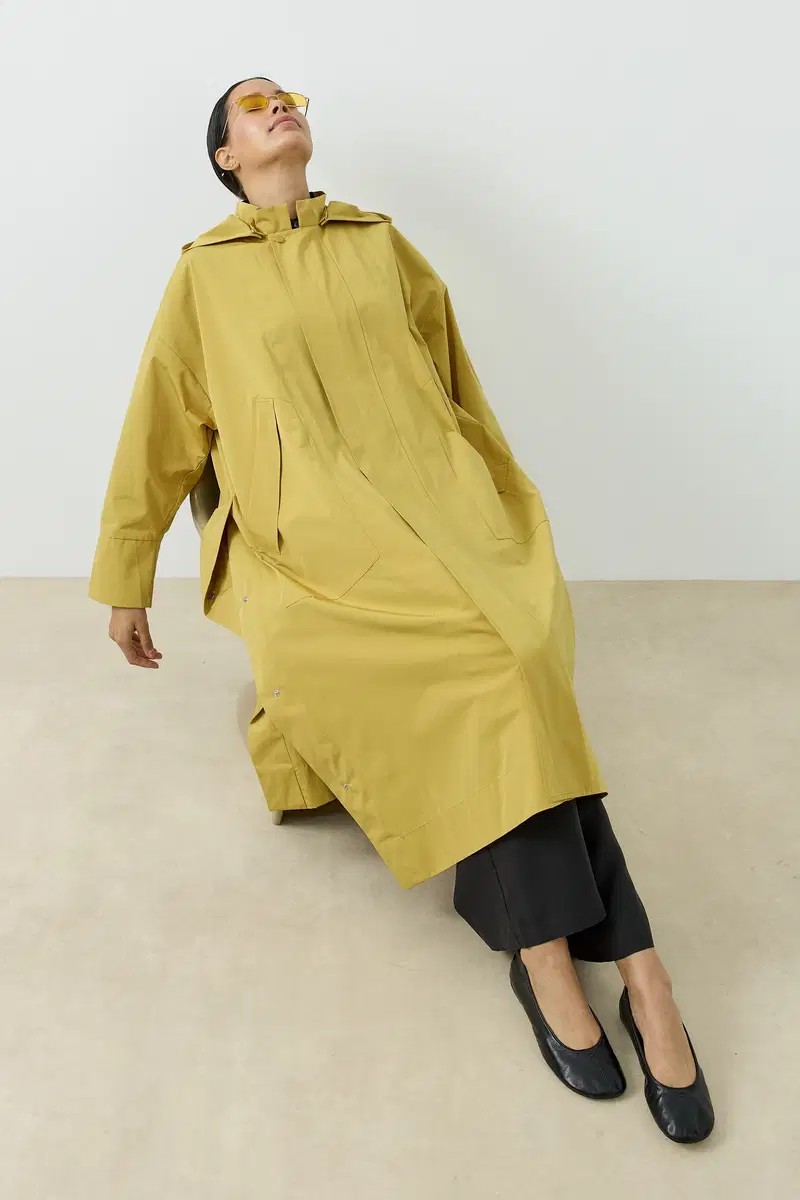 Qanu Kapüşonlu Oversize Yağmurluk Sarı