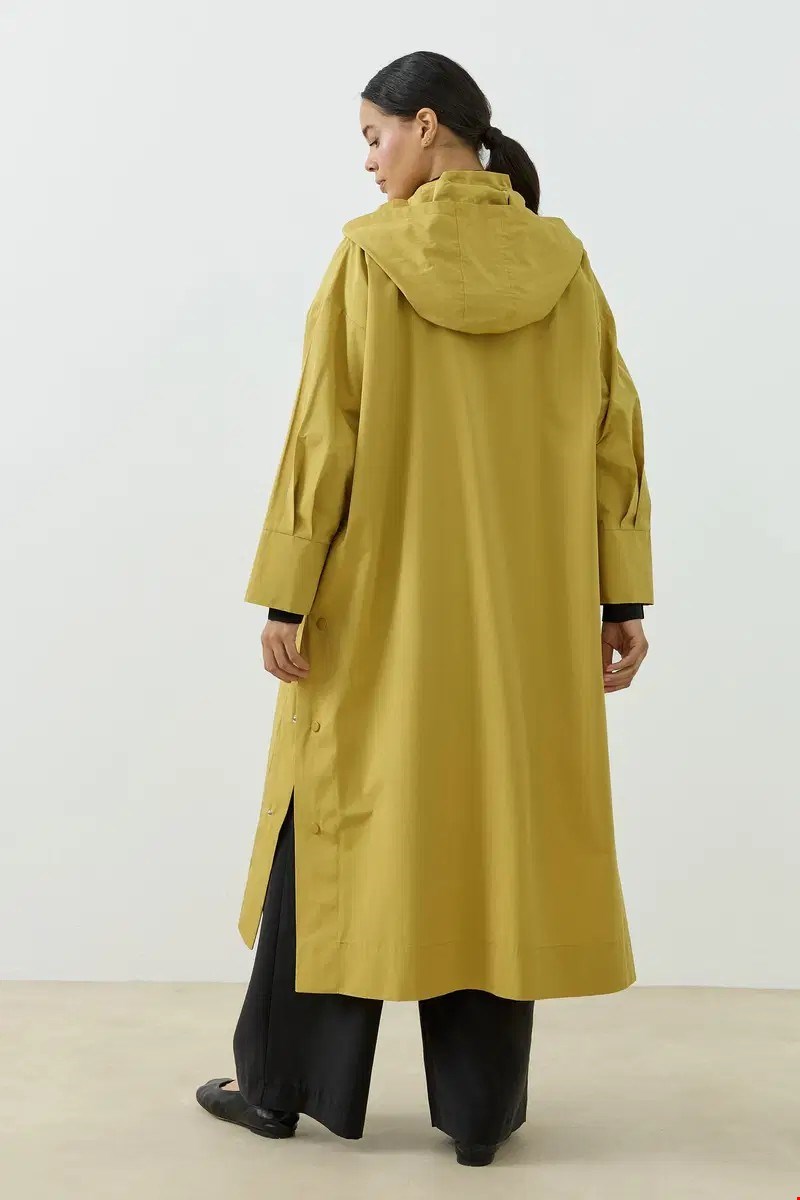 Qanu Kapüşonlu Oversize Yağmurluk Sarı