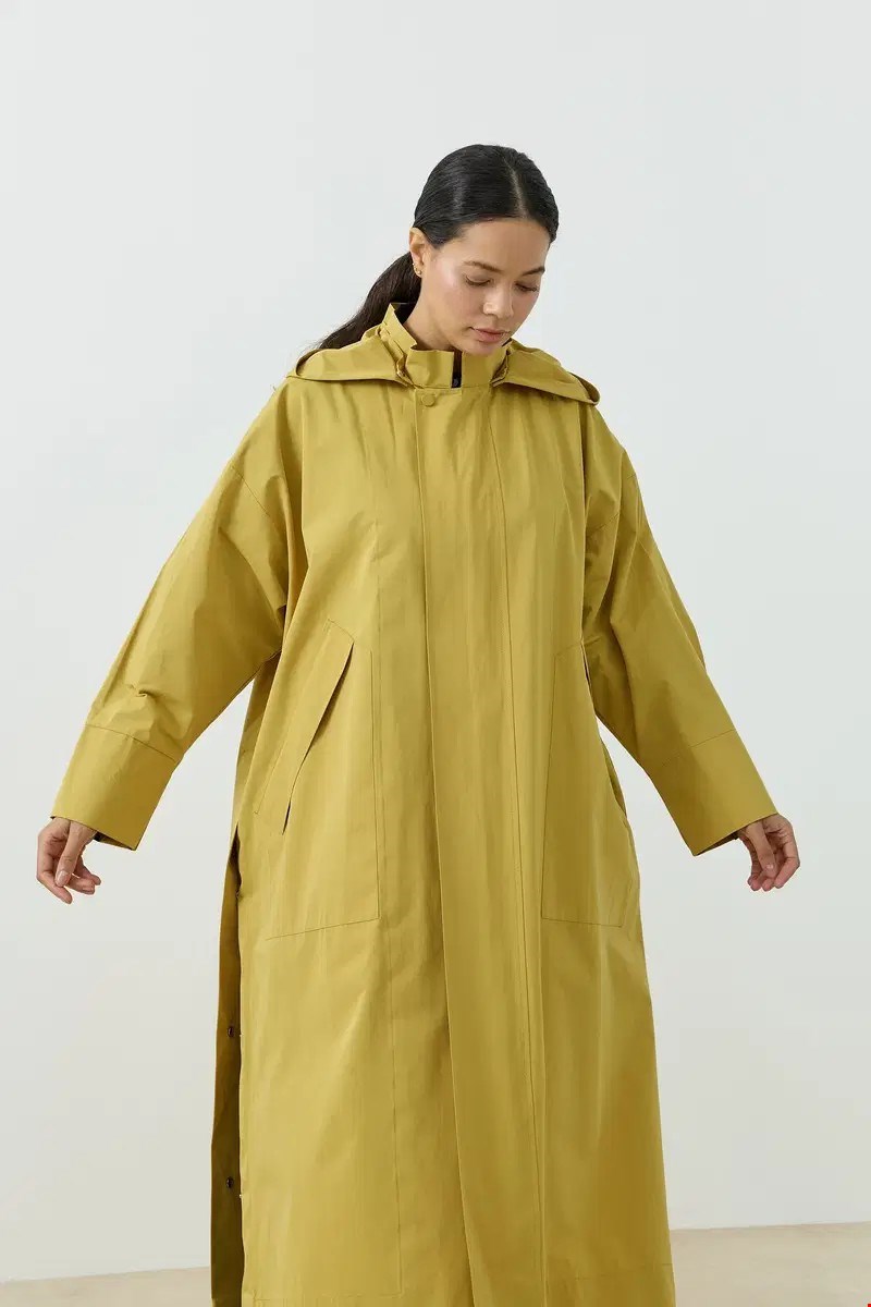 Qanu Kapüşonlu Oversize Yağmurluk Sarı