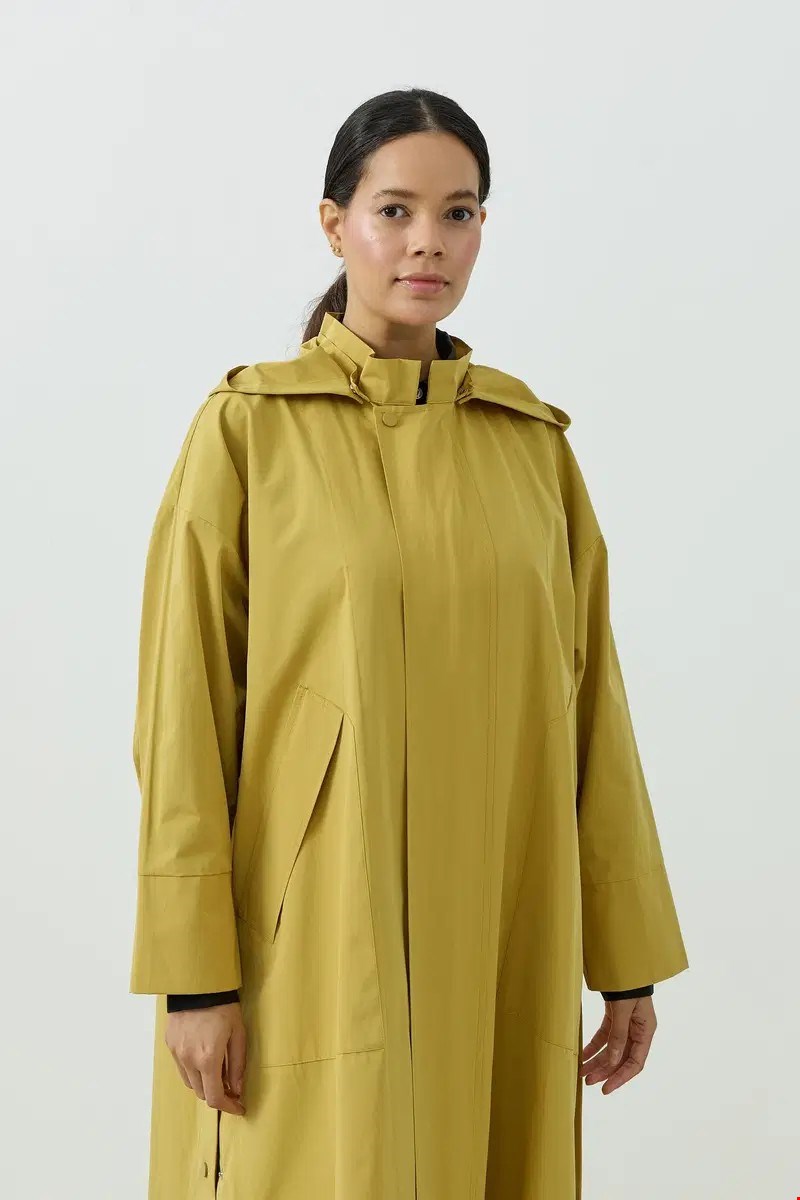 Qanu Kapüşonlu Oversize Yağmurluk Sarı
