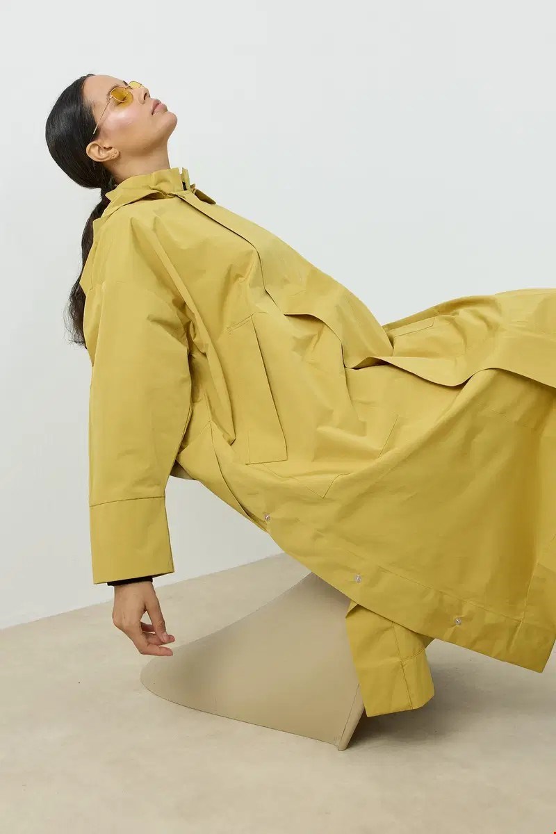 Qanu Kapüşonlu Oversize Yağmurluk Sarı