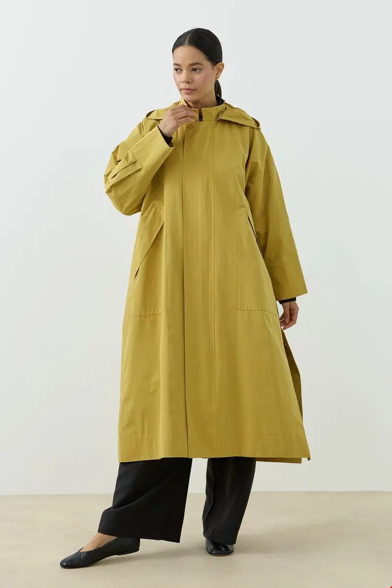 Qanu Kapüşonlu Oversize Yağmurluk Sarı