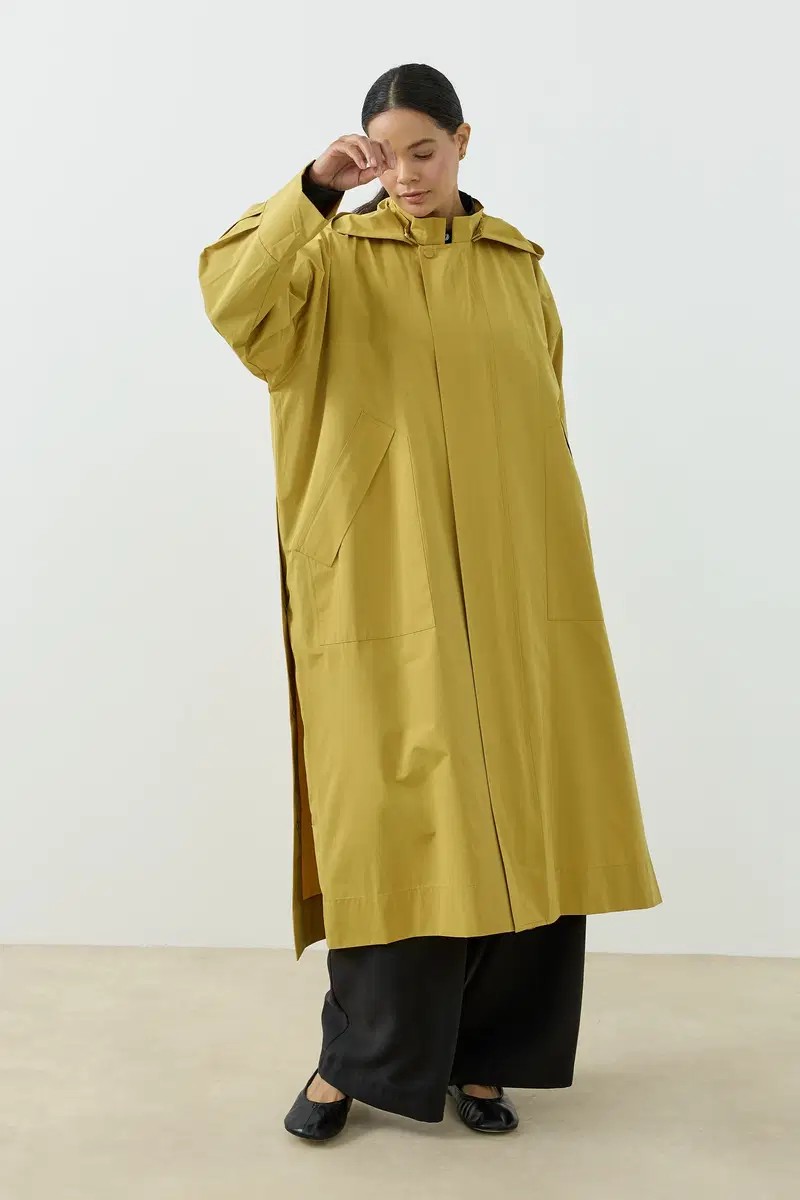 Qanu Kapüşonlu Oversize Yağmurluk Sarı