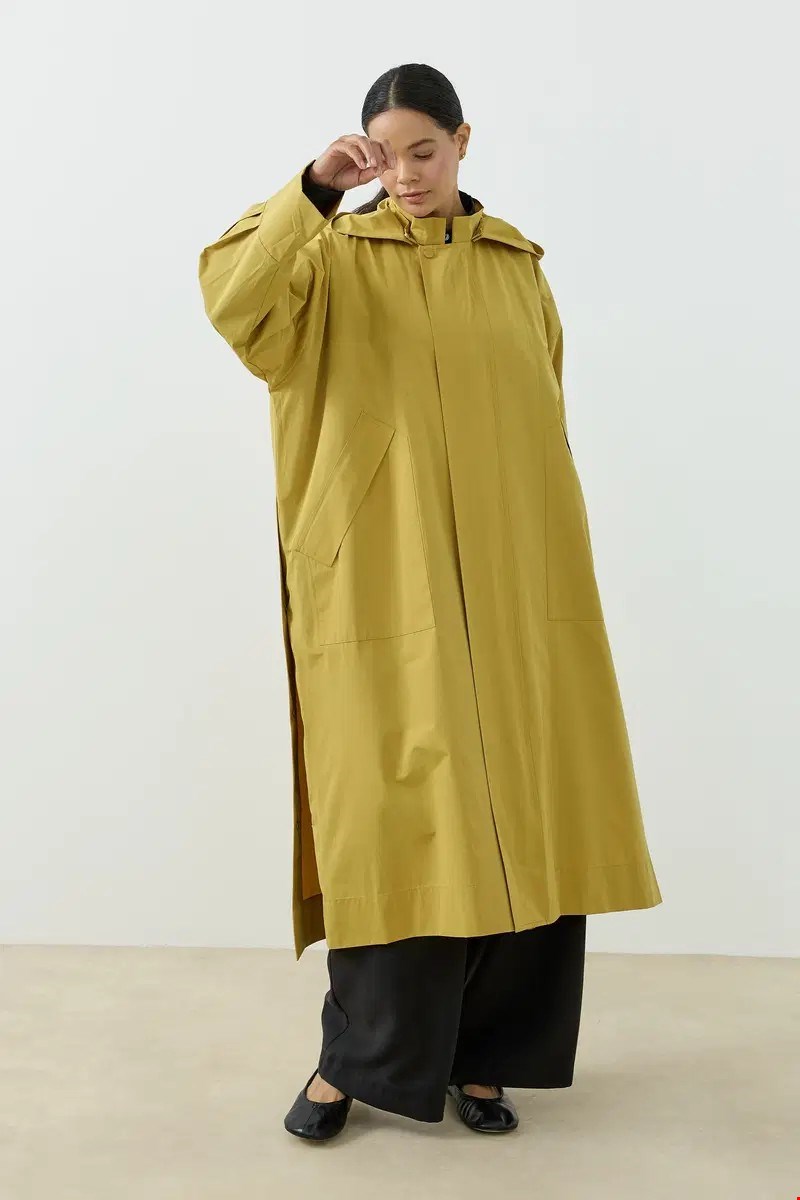 Qanu Kapüşonlu Oversize Yağmurluk Sarı