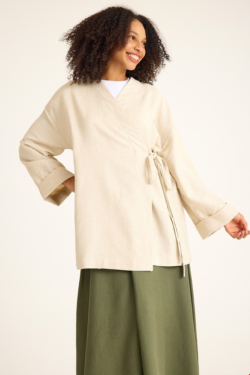 Qanu Keten Kimono Bej 