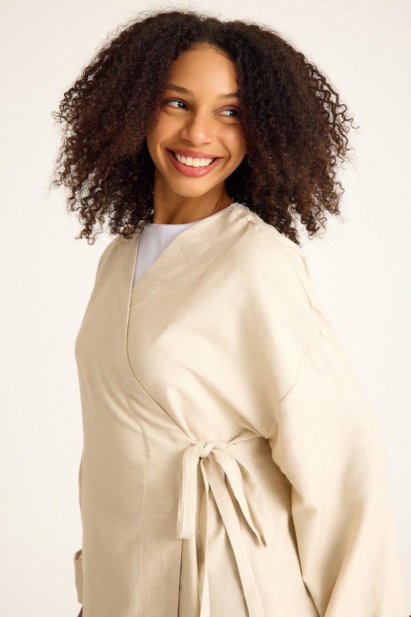 Qanu Keten Kimono Bej 