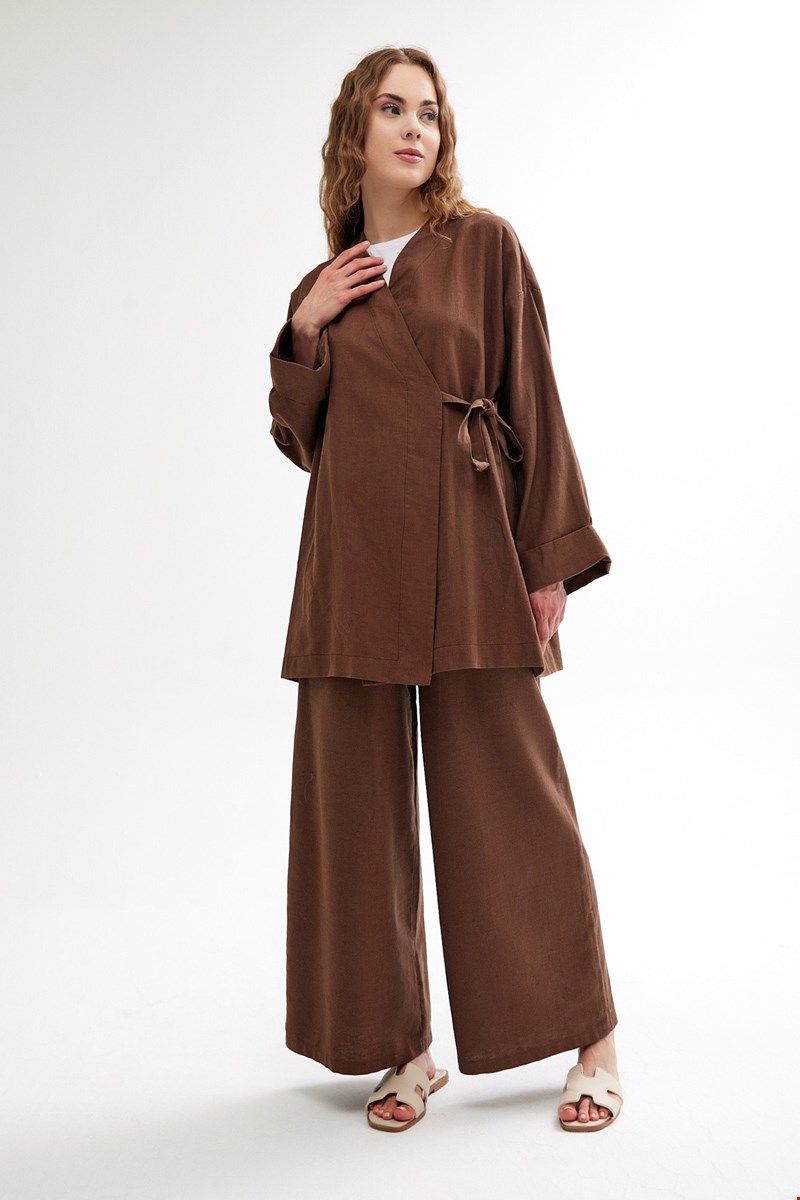 Qanu Keten Kimono Kahverengi 